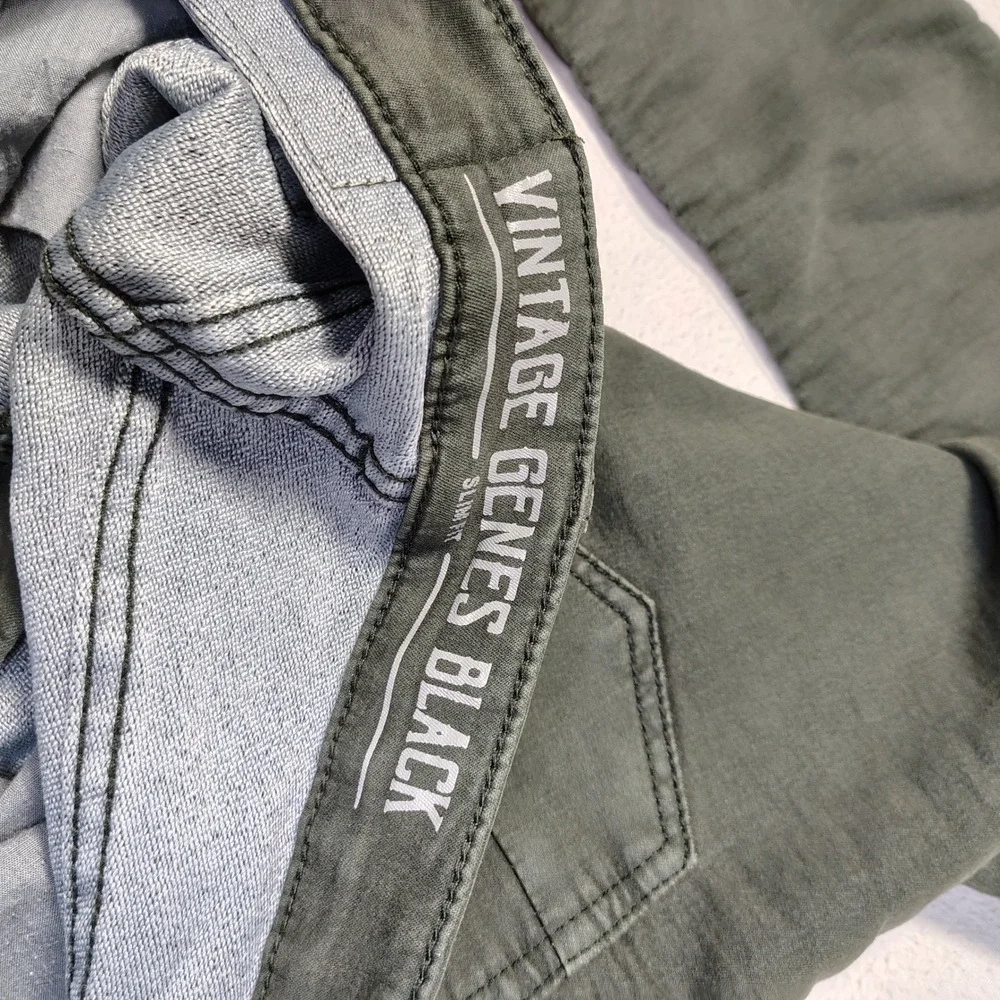 Vintage Genes Black Mens Slim Fit Pants 30x32 Green Cotton Blend Stretch Casual